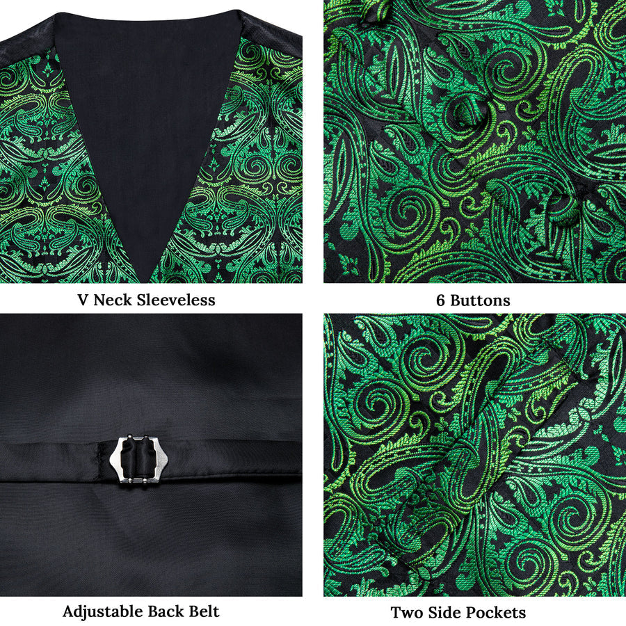 Green Paisley Silk Men's Vest Set vest set    - Sophisticated Gentlemen