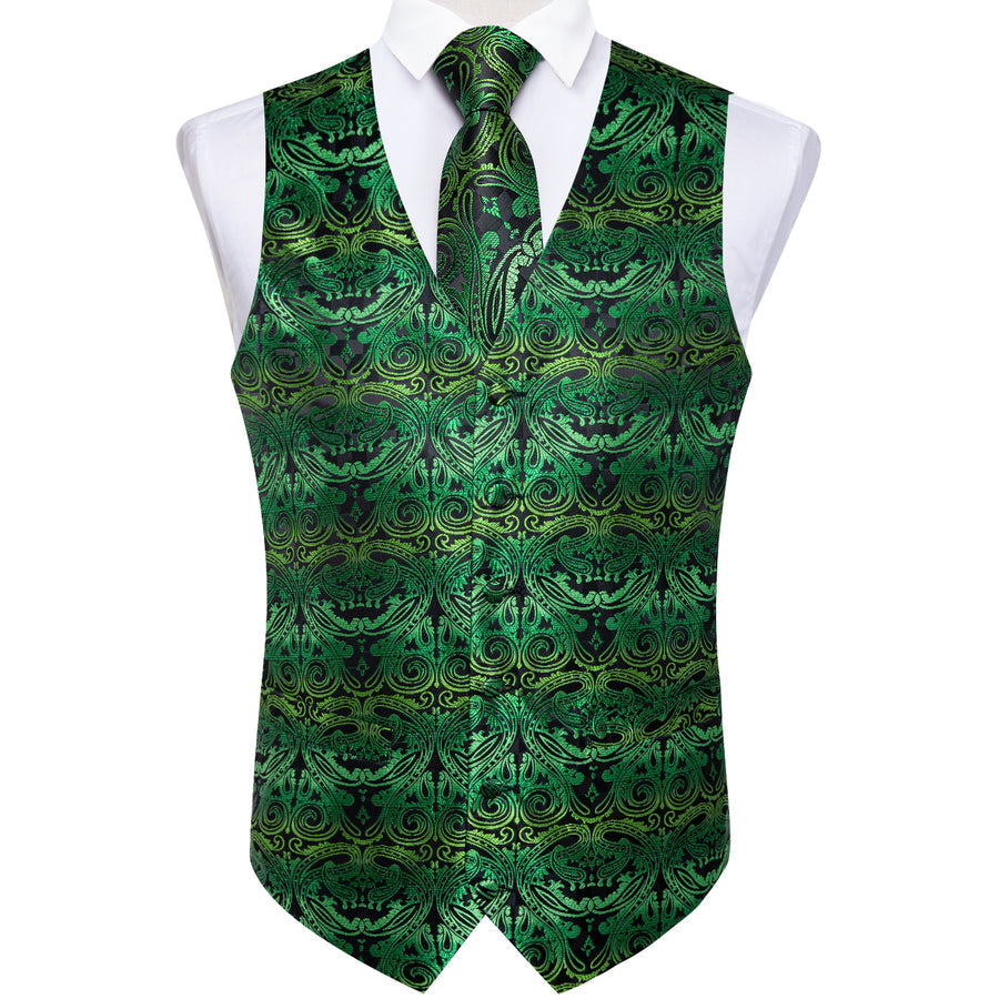 Green Paisley Silk Men's Vest Set vest set    - Sophisticated Gentlemen