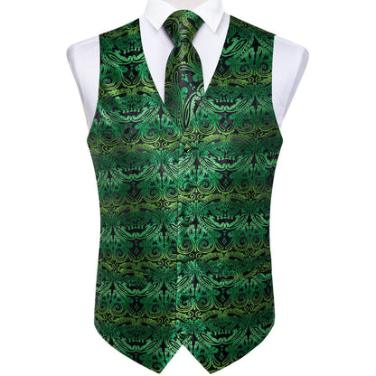 Green Paisley Silk Men's Vest Set vest set    - Sophisticated Gentlemen