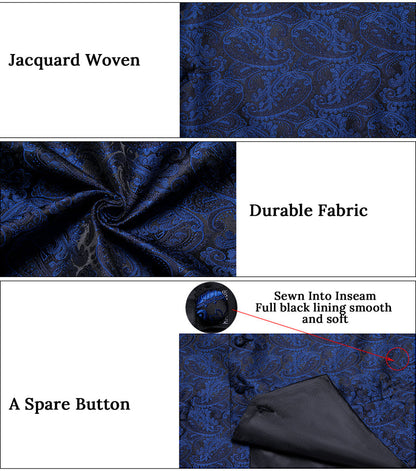 Navy Blue Paisley Silk Vest Set vest set    - Sophisticated Gentlemen
