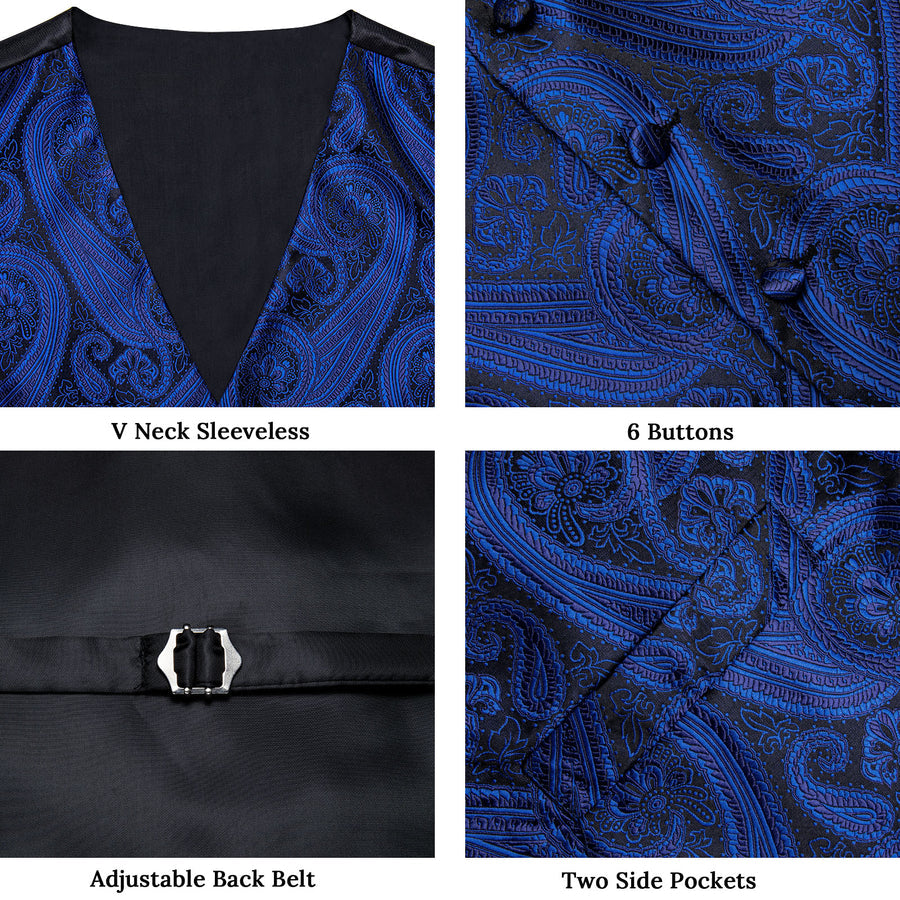 Black Royal Blue Paisley Silk Vest Set vest set    - Sophisticated Gentlemen