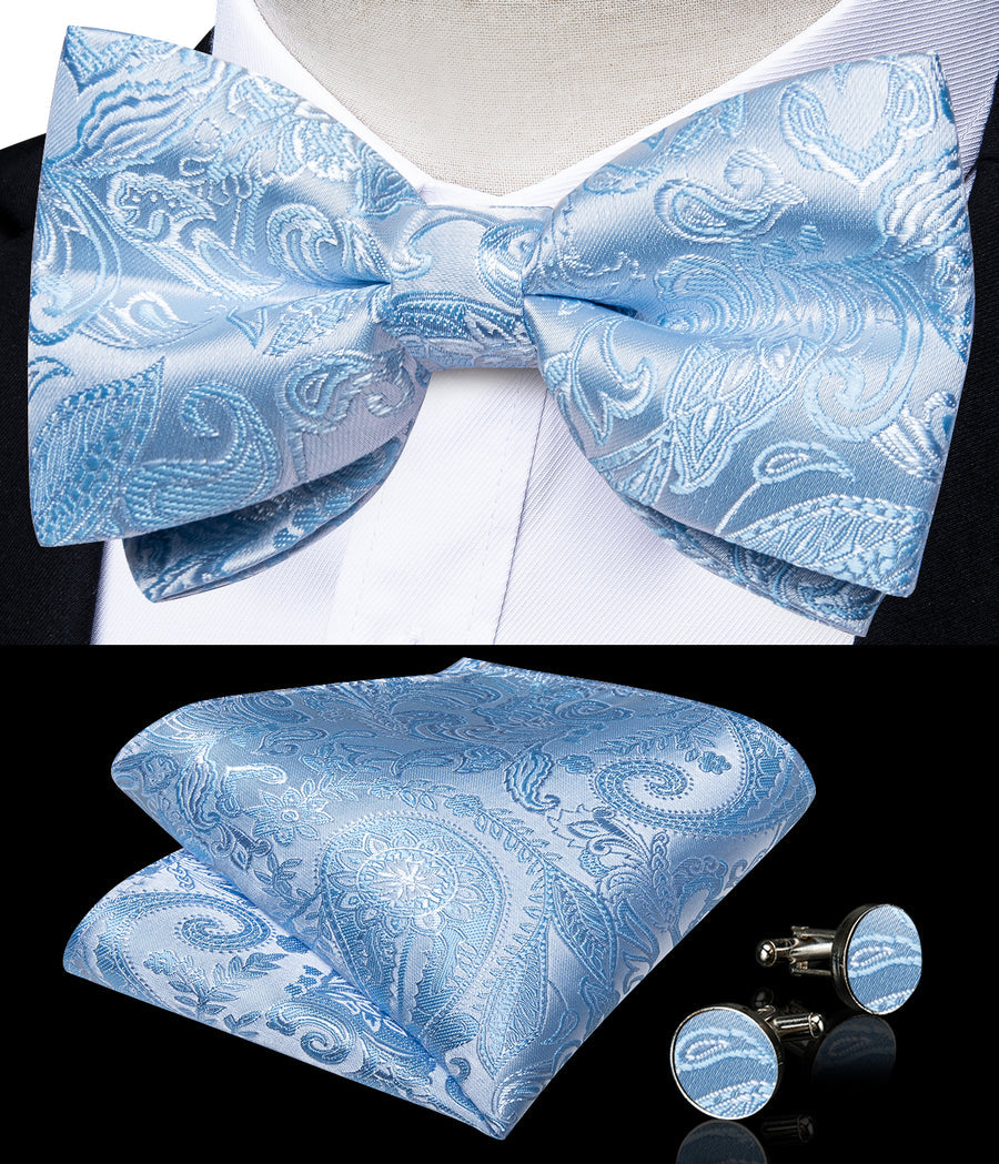Light Blue Paisley Jacquard Silk Vest Set vest set    - Sophisticated Gentlemen