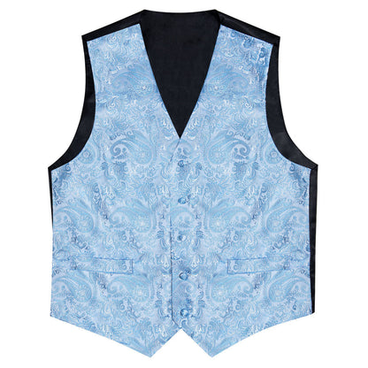 Light Blue Paisley Jacquard Silk Vest Set vest set    - Sophisticated Gentlemen