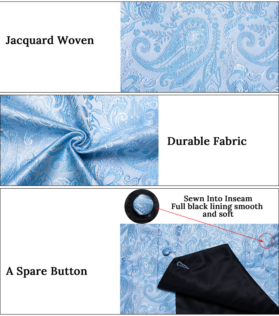 Light Blue Paisley Jacquard Silk Vest Set vest set    - Sophisticated Gentlemen