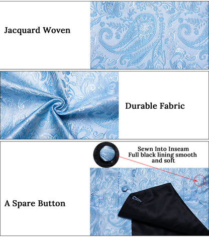 Light Blue Paisley Jacquard Silk Vest Set vest set    - Sophisticated Gentlemen