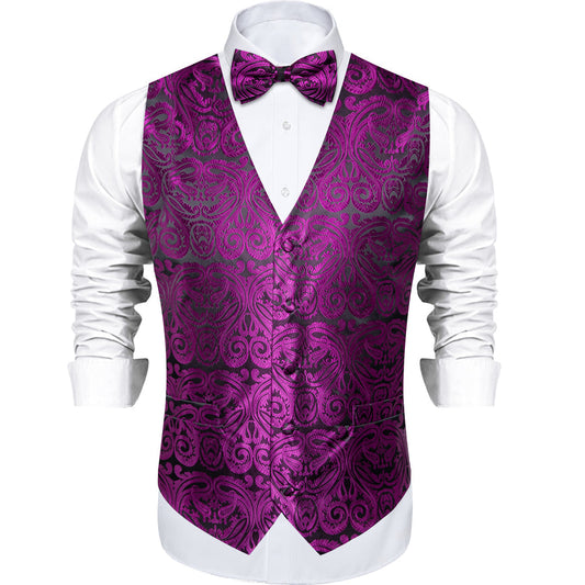 Purple Paisley Silk Men's Vest Set vest set S (Chest 40")   - Sophisticated Gentlemen