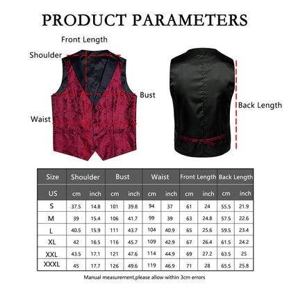 Black and Red Paisley Jacquard Vest Set with Black Collar - 4 Piece vest set    - Sophisticated Gentlemen