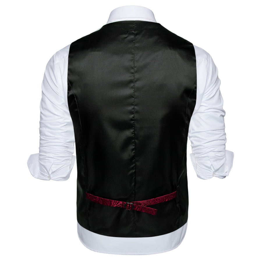 Black and Red Paisley Jacquard Vest Set with Black Collar - 4 Piece vest set    - Sophisticated Gentlemen