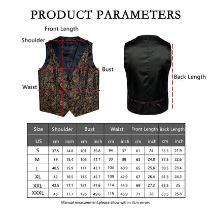 Black Collar Black Gold Paisley Jacquard V Neck Vest Set vest set    - Sophisticated Gentlemen
