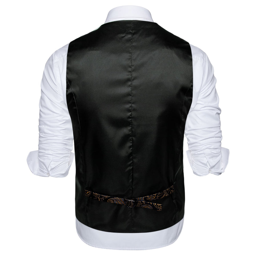 Black Collar Black Gold Paisley Jacquard V Neck Vest Set vest set    - Sophisticated Gentlemen