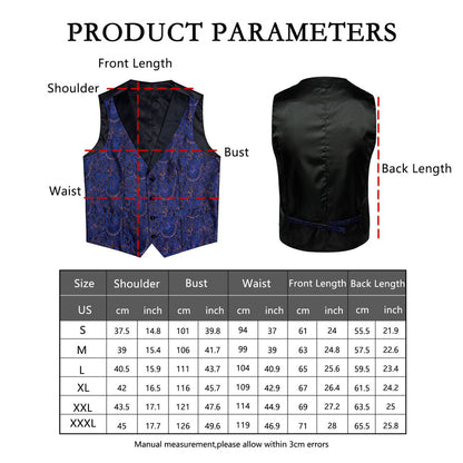 Black Collar Blue Paisley Jacquard V Neck Vest Set vest set    - Sophisticated Gentlemen