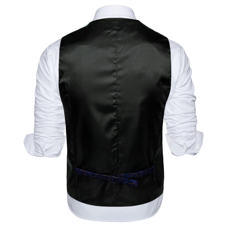 Black Collar Blue Paisley Jacquard V Neck Vest Set vest set    - Sophisticated Gentlemen