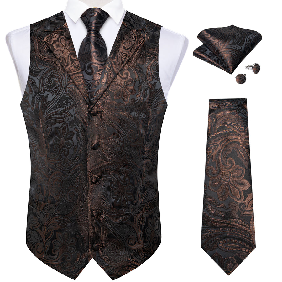 Brown Black Paisley Men's Collar Vest Set vest set    - Sophisticated Gentlemen