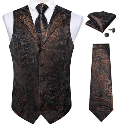 Brown Black Paisley Men's Collar Vest Set vest set    - Sophisticated Gentlemen