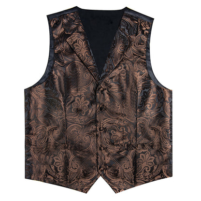 Brown Black Paisley Men's Collar Vest Set vest set    - Sophisticated Gentlemen
