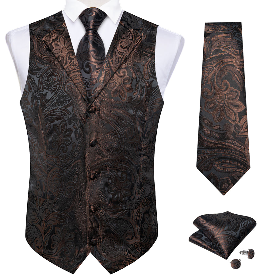 Brown Black Paisley Men's Collar Vest Set vest set    - Sophisticated Gentlemen