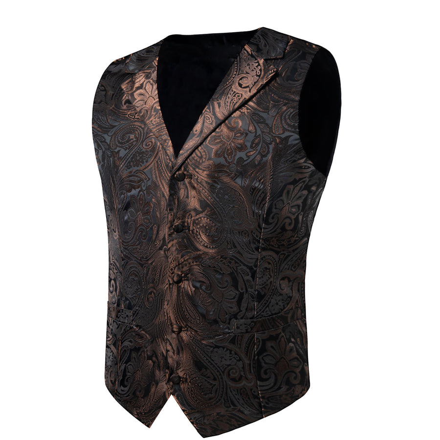 Brown Black Paisley Men's Collar Vest Set vest set    - Sophisticated Gentlemen