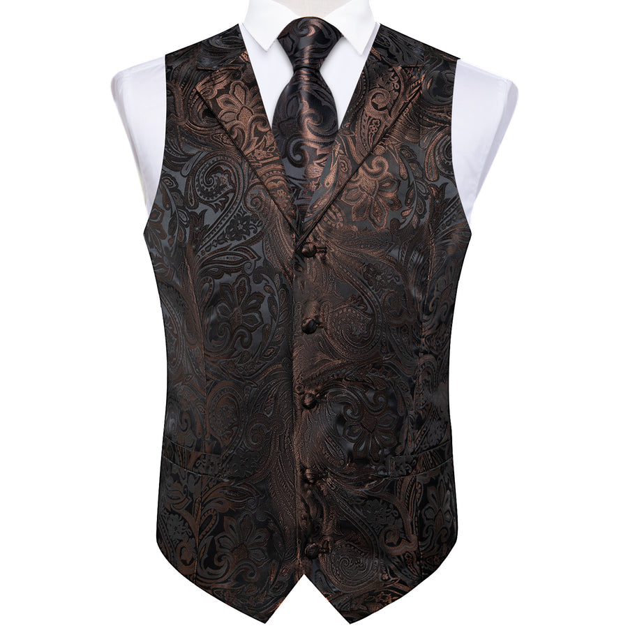 Brown Black Paisley Men's Collar Vest Set vest set    - Sophisticated Gentlemen