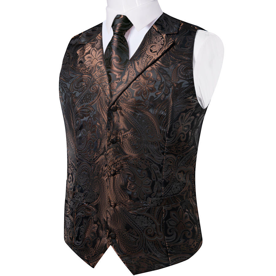 Brown Black Paisley Men's Collar Vest Set vest set    - Sophisticated Gentlemen