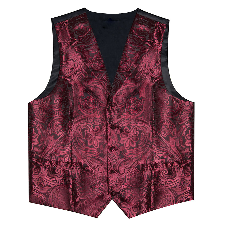 Deep Red Paisley Men's Collar Vest Set vest set    - Sophisticated Gentlemen