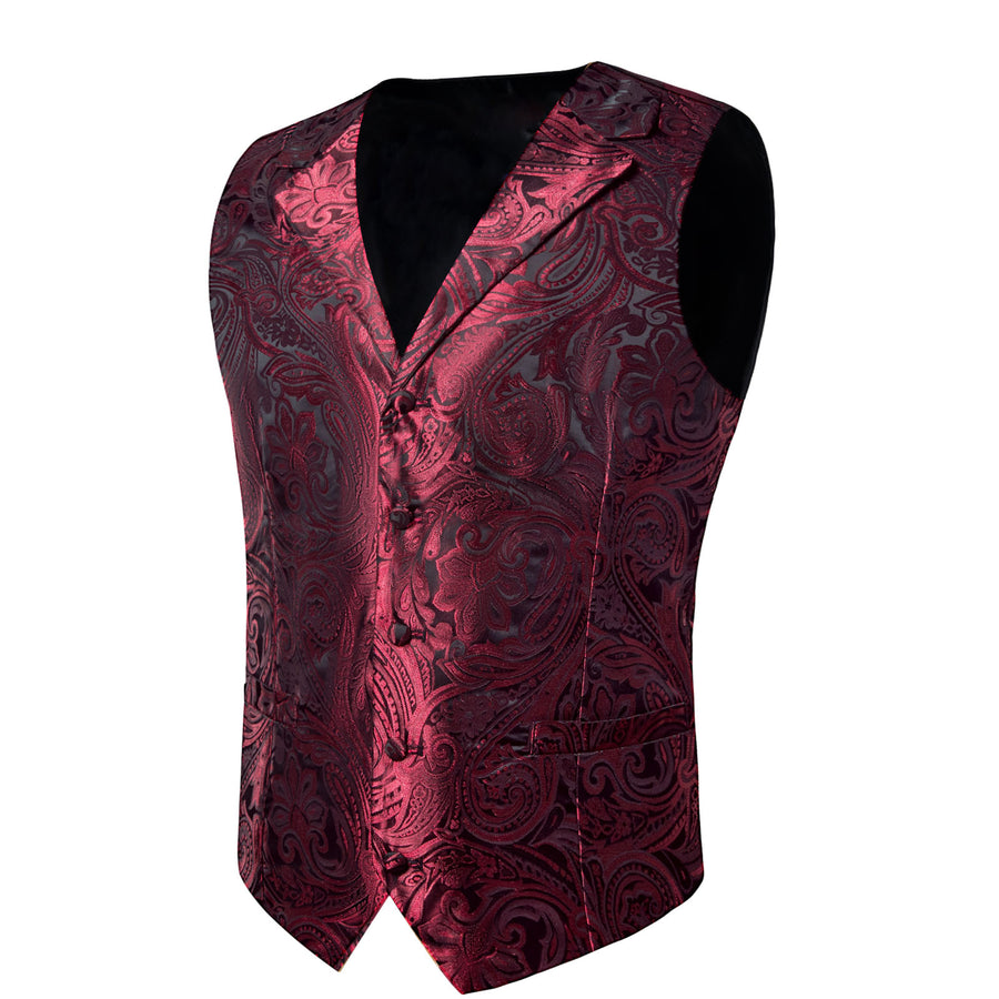 Deep Red Paisley Men's Collar Vest Set vest set    - Sophisticated Gentlemen