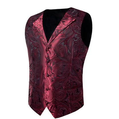 Deep Red Paisley Men's Collar Vest Set vest set    - Sophisticated Gentlemen