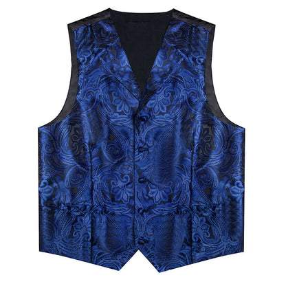 Royal Blue Paisley Men's Collar Vest Set vest set    - Sophisticated Gentlemen