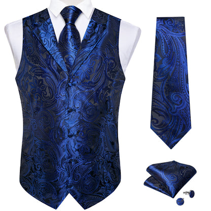 Royal Blue Paisley Men's Collar Vest Set vest set    - Sophisticated Gentlemen