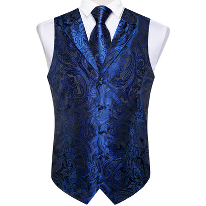 Royal Blue Paisley Men's Collar Vest Set vest set    - Sophisticated Gentlemen