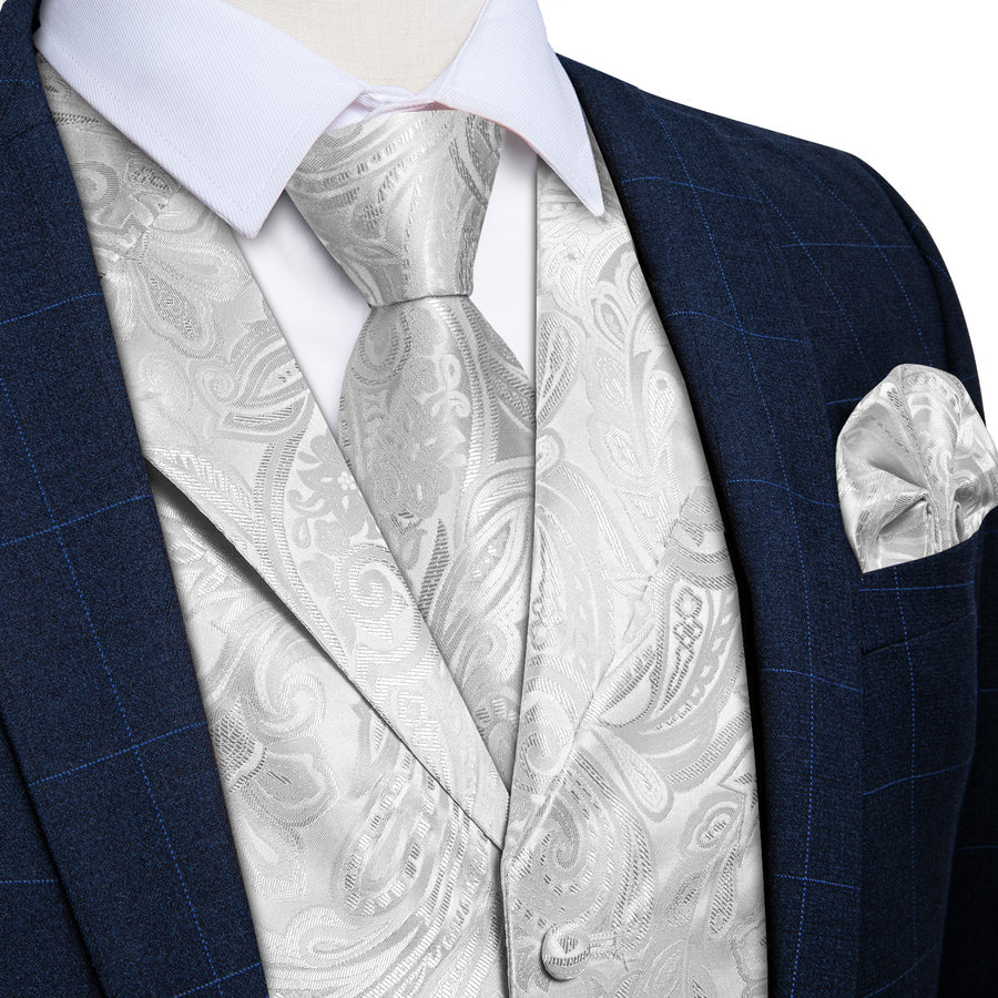 Silver Paisley Vest Set vest set S (Chest 40")   - Sophisticated Gentlemen