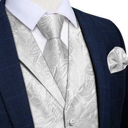 Silver Paisley Vest Set vest set S (Chest 40")   - Sophisticated Gentlemen