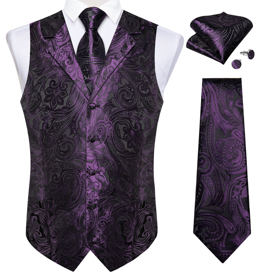 Deep Purple Paisley Men's Collar Vest Set vest set    - Sophisticated Gentlemen