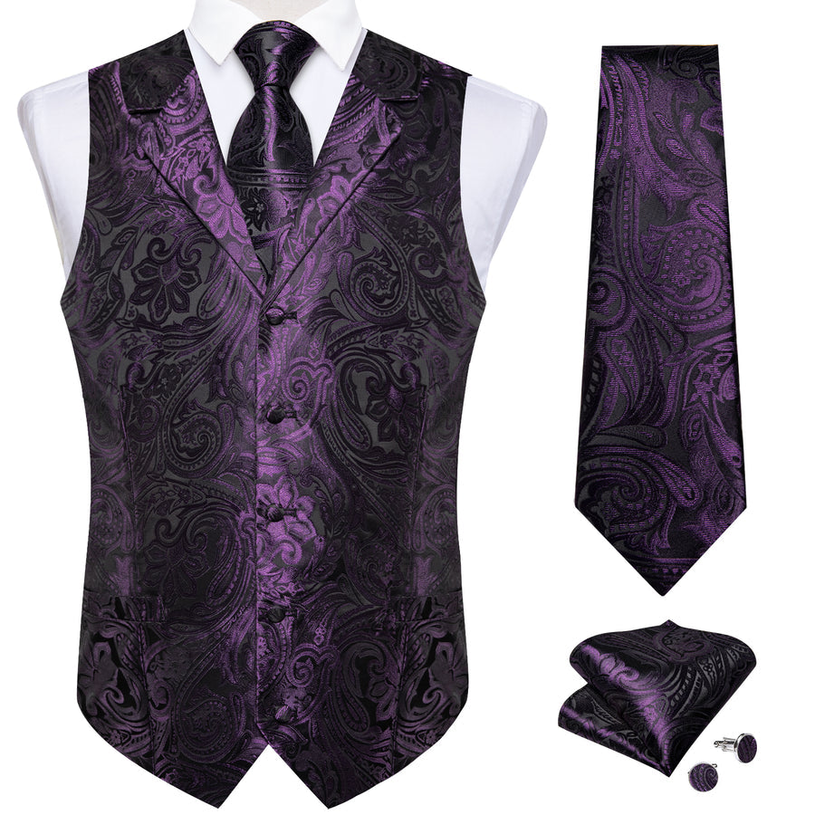 Deep Purple Paisley Men's Collar Vest Set vest set    - Sophisticated Gentlemen