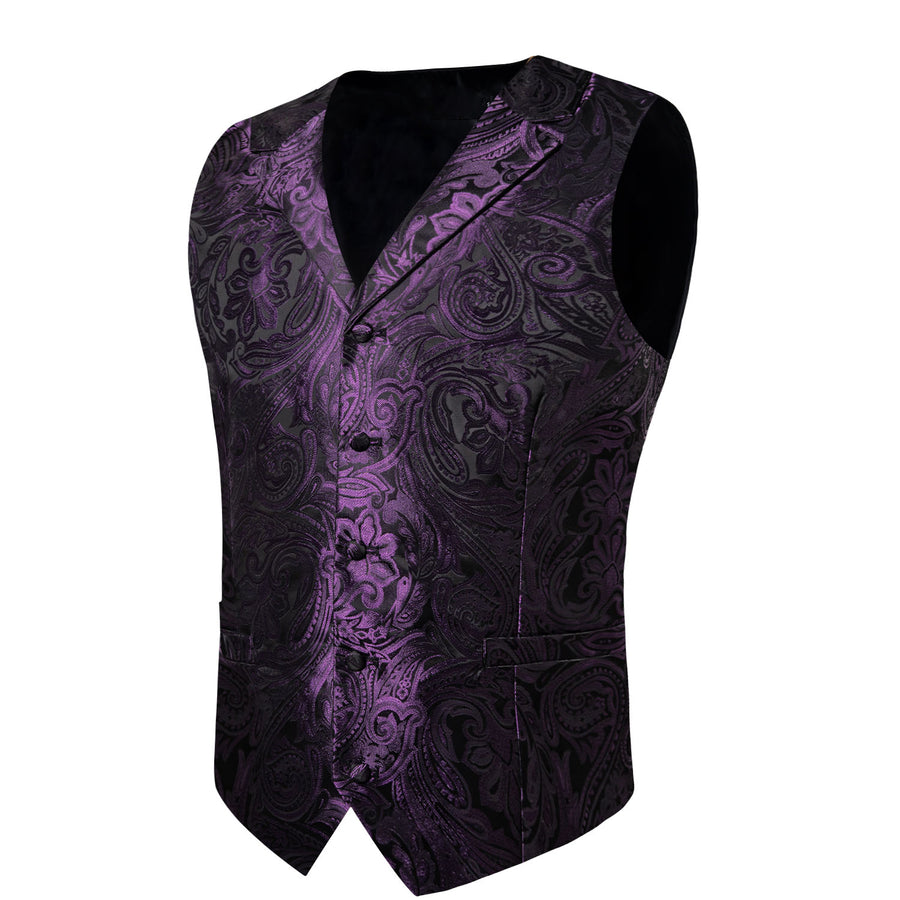 Deep Purple Paisley Men's Collar Vest Set vest set    - Sophisticated Gentlemen