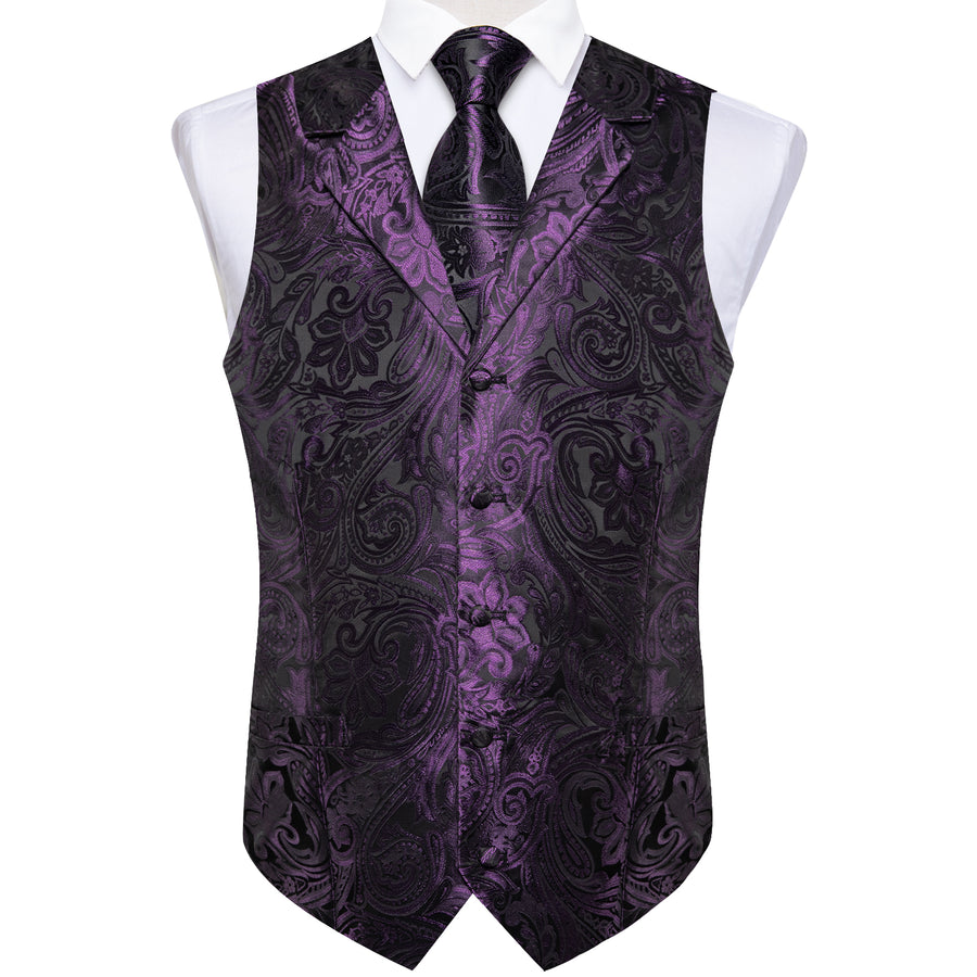 Deep Purple Paisley Men's Collar Vest Set vest set    - Sophisticated Gentlemen