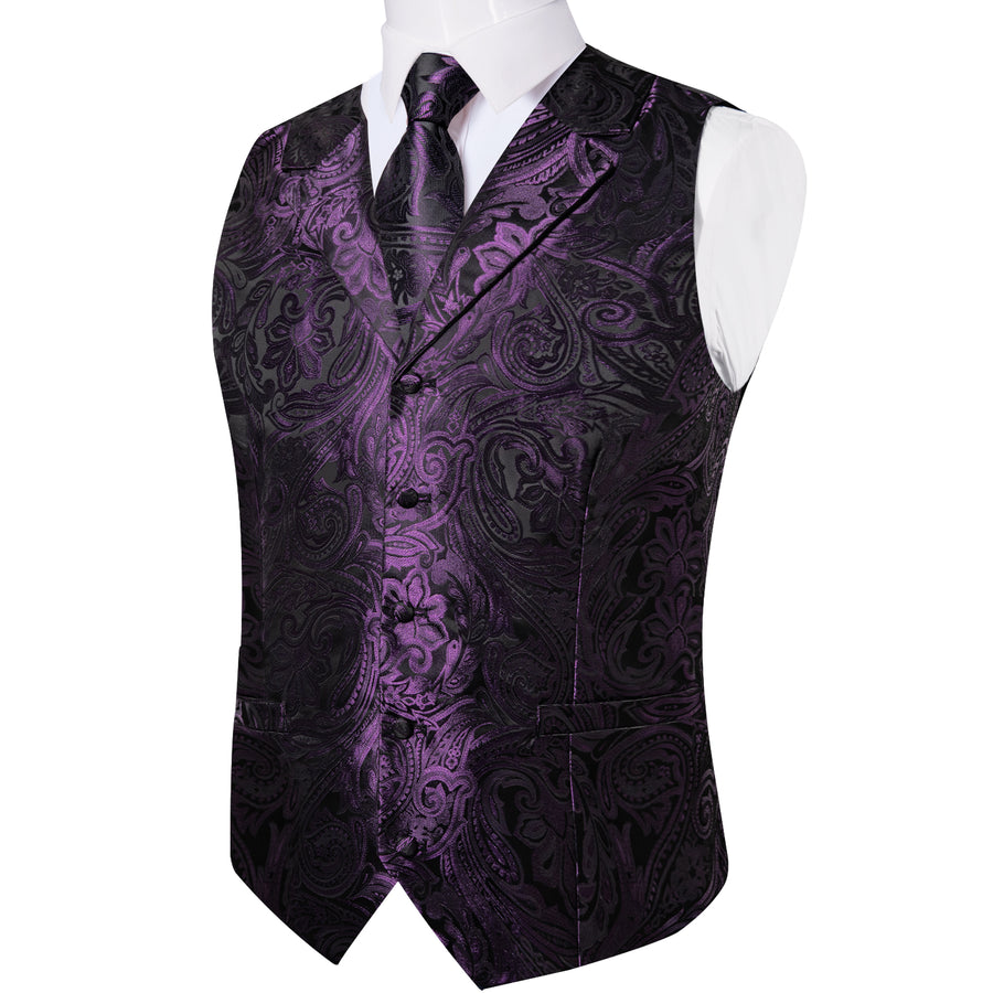 Deep Purple Paisley Men's Collar Vest Set vest set    - Sophisticated Gentlemen