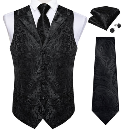 Black Paisley Men's Collar Vest Set vest set    - Sophisticated Gentlemen