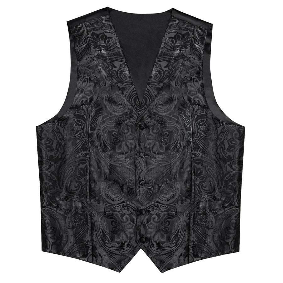 Black Paisley Men's Collar Vest Set vest set    - Sophisticated Gentlemen