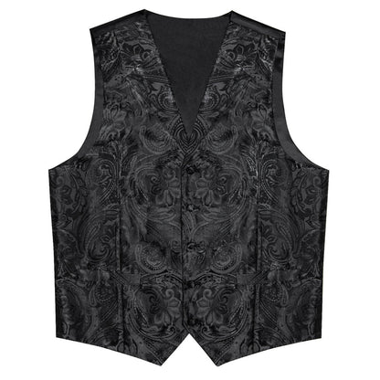 Black Paisley Men's Collar Vest Set vest set    - Sophisticated Gentlemen