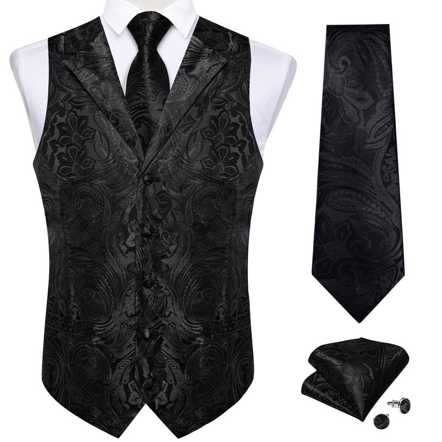 Black Paisley Men's Collar Vest Set vest set    - Sophisticated Gentlemen