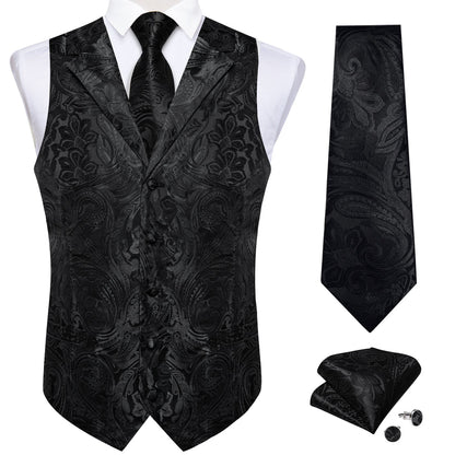 Black Paisley Men's Collar Vest Set vest set    - Sophisticated Gentlemen