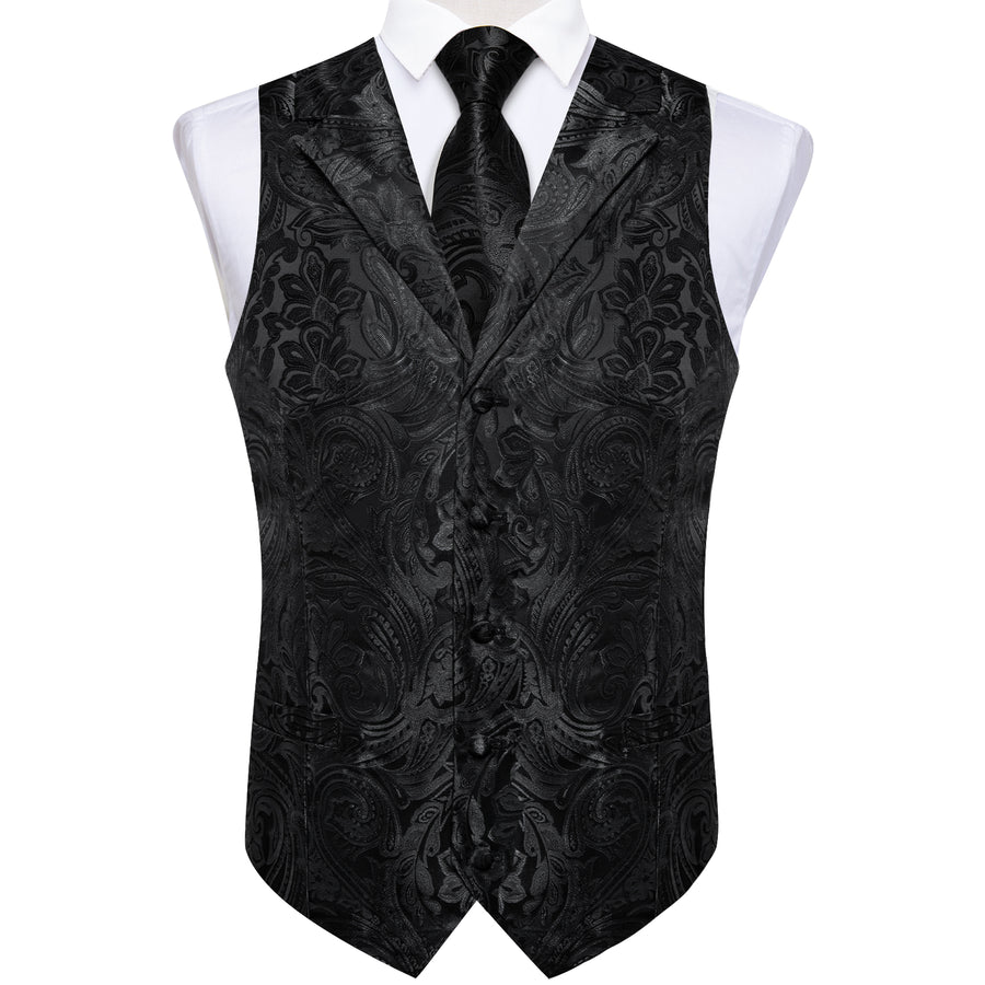 Black Paisley Men's Collar Vest Set vest set    - Sophisticated Gentlemen