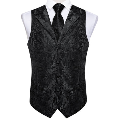 Black Paisley Men's Collar Vest Set vest set    - Sophisticated Gentlemen