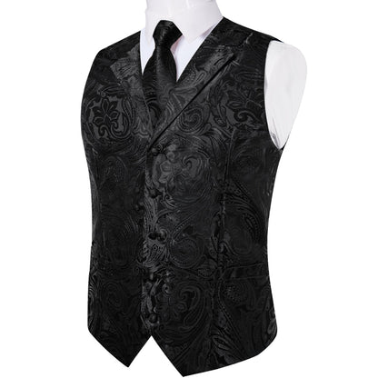 Black Paisley Men's Collar Vest Set vest set    - Sophisticated Gentlemen