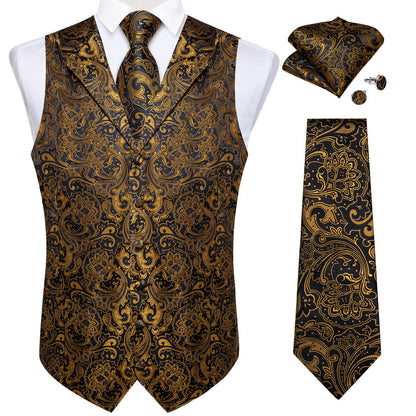 Golden Black Paisley Men's Collar Vest Set vest set    - Sophisticated Gentlemen