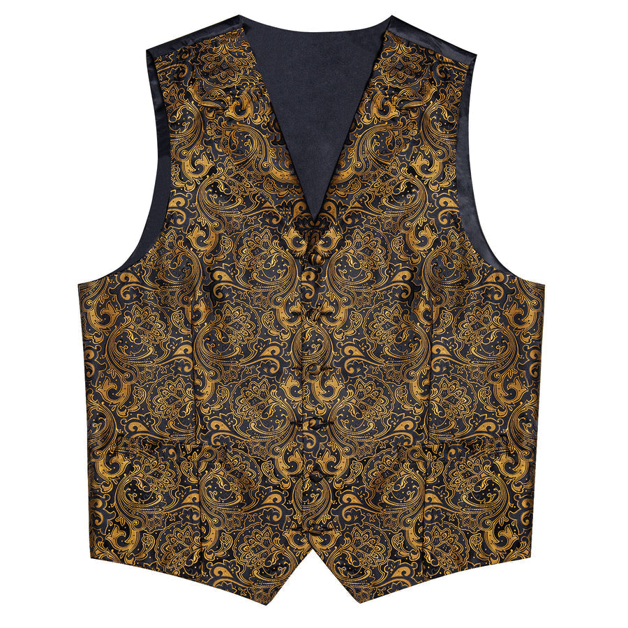 Golden Black Paisley Men's Collar Vest Set vest set    - Sophisticated Gentlemen