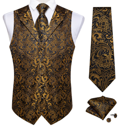 Golden Black Paisley Men's Collar Vest Set vest set    - Sophisticated Gentlemen