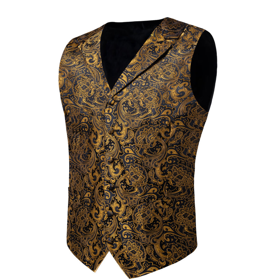 Golden Black Paisley Men's Collar Vest Set vest set    - Sophisticated Gentlemen