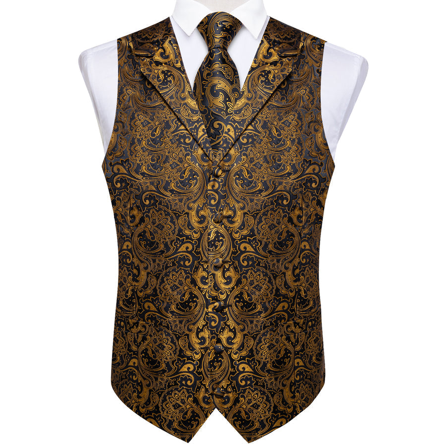 Golden Black Paisley Men's Collar Vest Set vest set    - Sophisticated Gentlemen