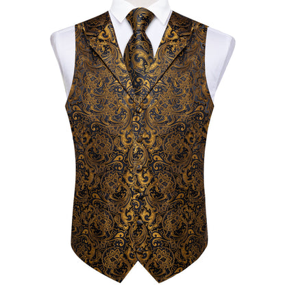 Golden Black Paisley Men's Collar Vest Set vest set    - Sophisticated Gentlemen
